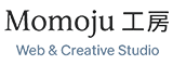 Momoju 工房のロゴ。シンプルな黒文字で「Momoju 工房」と表示し、下に小さく「Web & Creative Studio」と添えたデザイン。